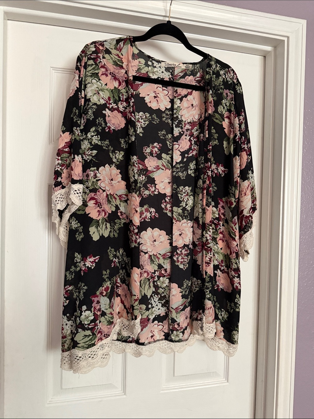 Liberty Love Black Floral Kimono with Pink & Green Bouquet